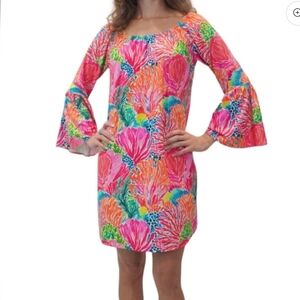 NEW PATTI BIGGS Coastal Collection Mila Dress in Coral Paradise $148 Size XS
